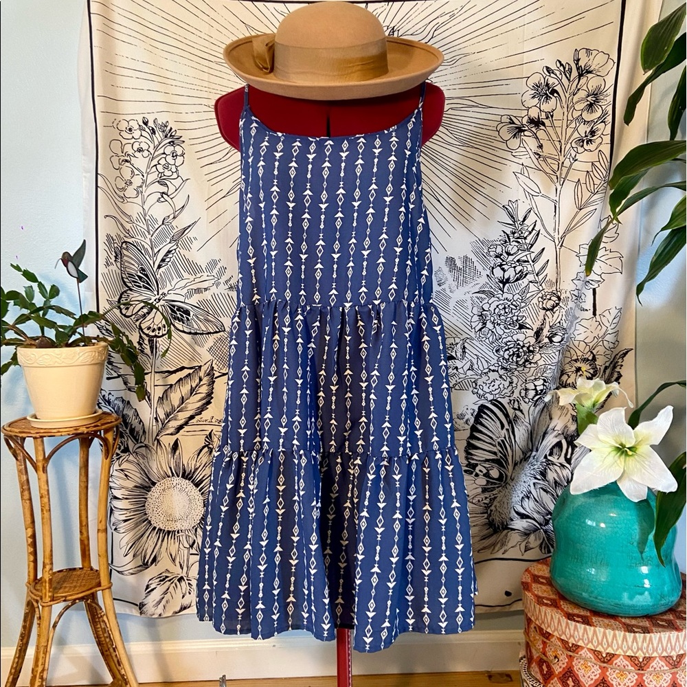 Boutique boho blue and white tribal dress Size M